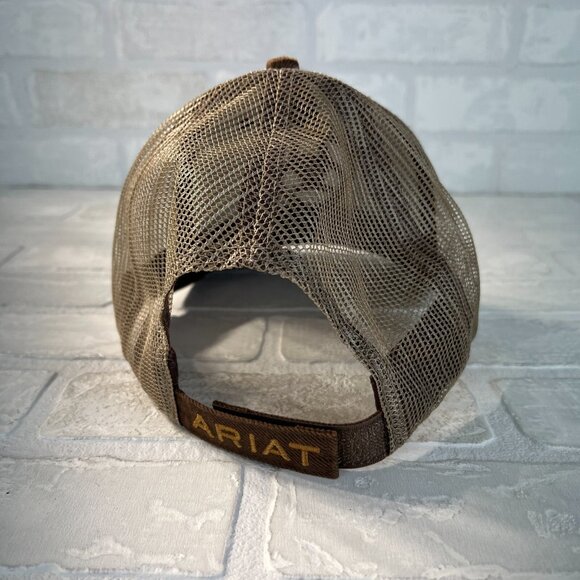 Ariat Hat Embroidered Logo Brown Mesh Back Strapback Adjustable Cowboy Western - Picture 4 of 9